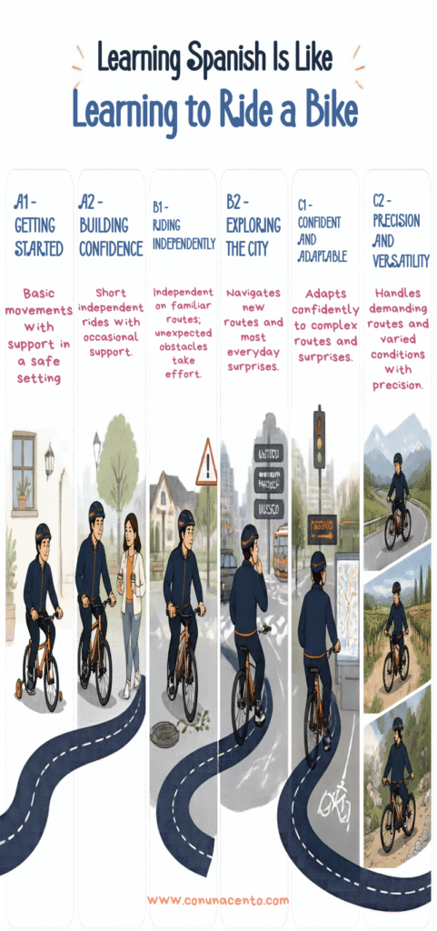 Bike riding to explain the different levels in spanish